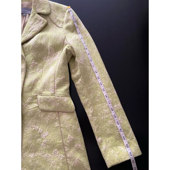 ANN TAYLOR Retro Green Textured Floral Mid-Length Coat sz 4 - Picture 12 of 13